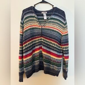 VTG Tiara International Fair Isle Zip Up Knit Sweater Multicolor Size XL